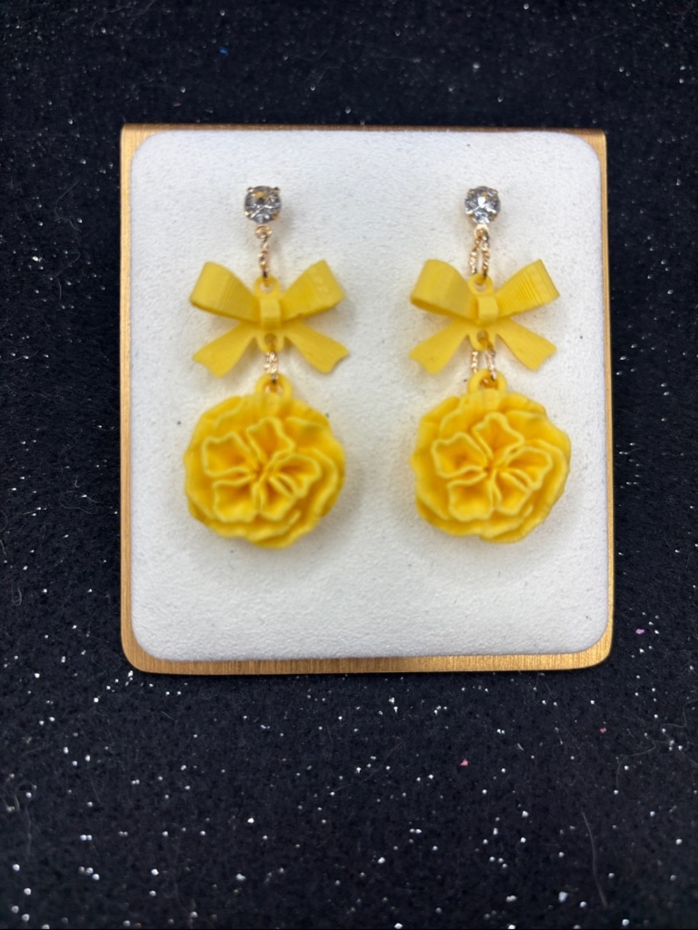 Bright Yellow Bow & Flower Earrings | Sunshine Floral Dangles Earrings - Picture 4 of 4